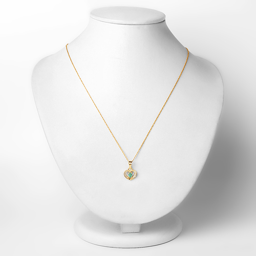 0.20 Carat Genuine Zambian Emerald and White Diamond 14K Yellow Gold Pendant