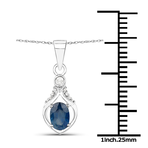 0.52 Carat Genuine Blue Sapphire and White Diamond 14K White Gold Pendant