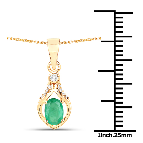0.48 Carat Genuine Zambian Emerald and White Diamond 14K Yellow Gold Pendant