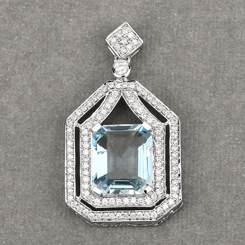 4.45 Carat Genuine Aquamarine and White Diamond 14K White Gold Pendant