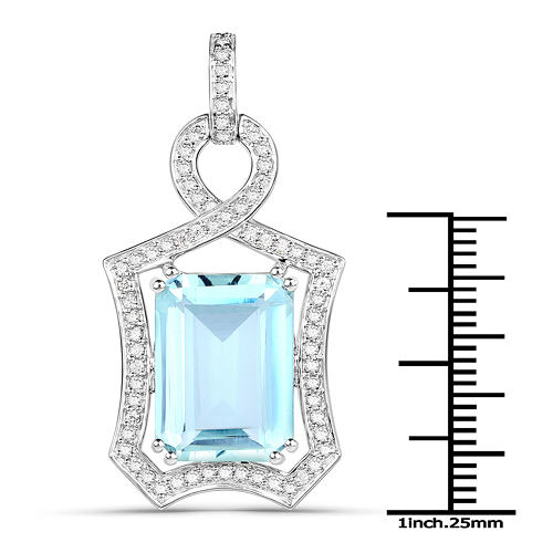 9.82 Carat Genuine Aquamarine and White Diamond 14K White Gold Pendant