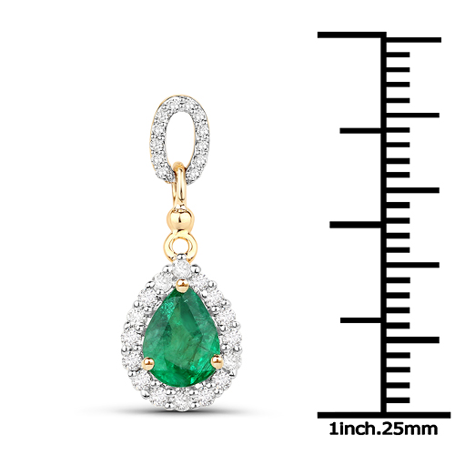 0.85 Carat Genuine Zambian Emerald and White Diamond 14K Yellow Gold Pendant