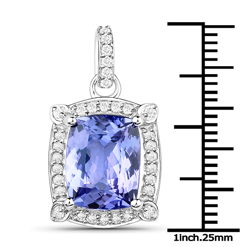 14K White Gold 3.42 Carat Genuine Tanzanite and White Diamond Pendant