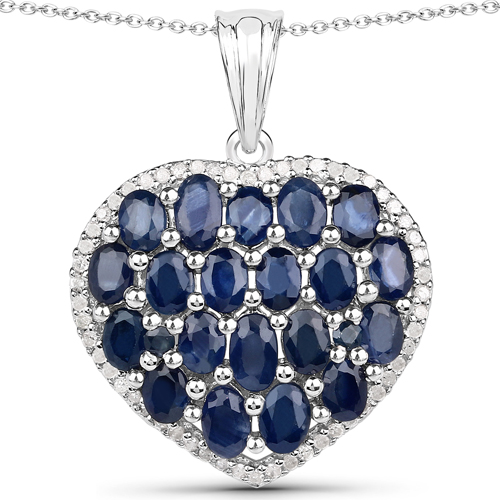 Sapphire-4.45 Carat Genuine Blue Sapphire and White Diamond .925 Sterling Silver Pendant