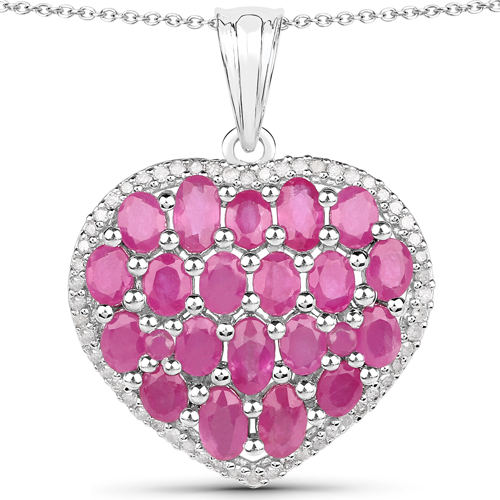 Ruby-5.00 Carat Genuine Ruby and White Diamond .925 Sterling Silver Pendant