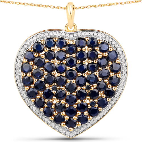 Sapphire-6.68 Carat Genuine Blue Sapphire and White Diamond 14K Yellow Gold Pendant