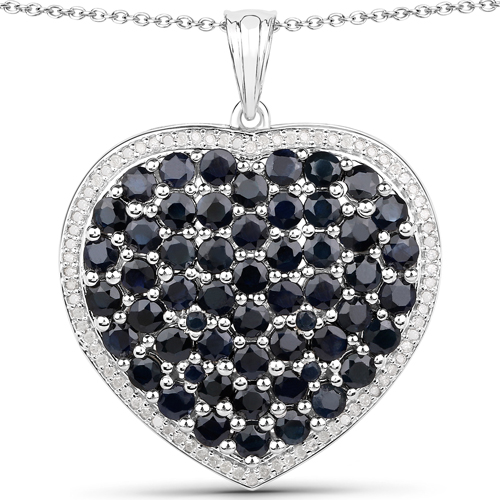 Sapphire-6.67 Carat Genuine Blue Sapphire and White Diamond .925 Sterling Silver Pendant