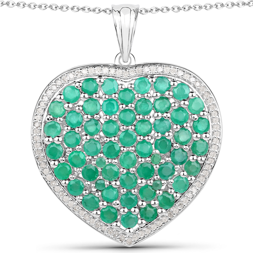 Emerald-5.65 Carat Genuine Emerald and White Diamond .925 Sterling Silver Pendant