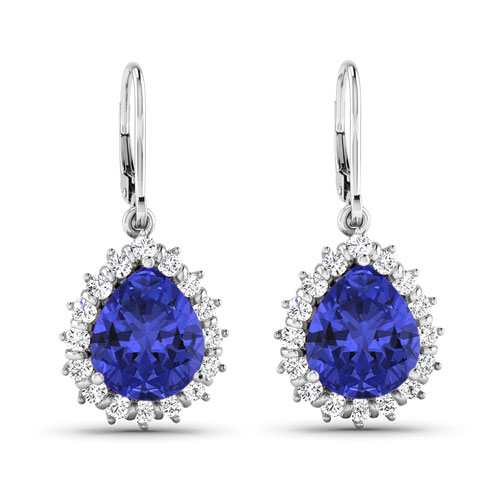 0.45 ctw. Genuine White Diamond Semi-Mounting Dangle Earrings in 14K White Gold - holds 9x7mm Pear Gemstones with Pear 9x7mm- 2Pcs Tanzanite