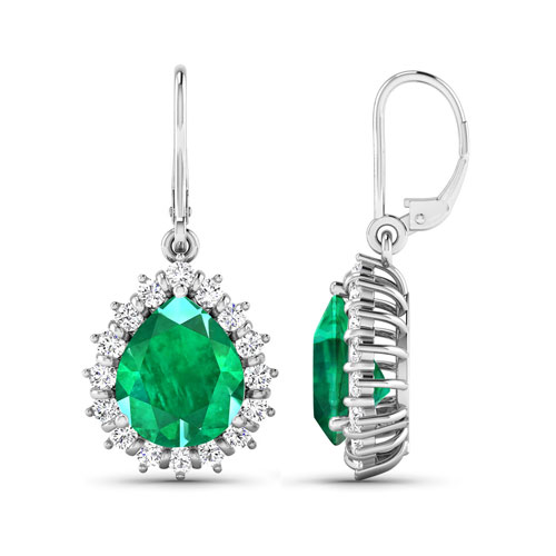 3.19 Carat Genuine Zambian Emerald and White Diamond 14K White Gold Earrings