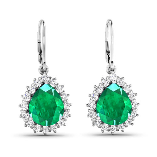 3.19 Carat Genuine Zambian Emerald and White Diamond 14K White Gold Earrings