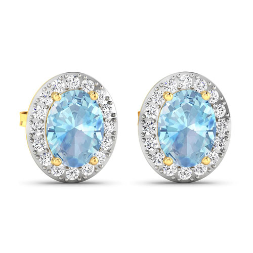 2.55 Carat Genuine Aquamarine and White Diamond 14K Yellow Gold Earrings
