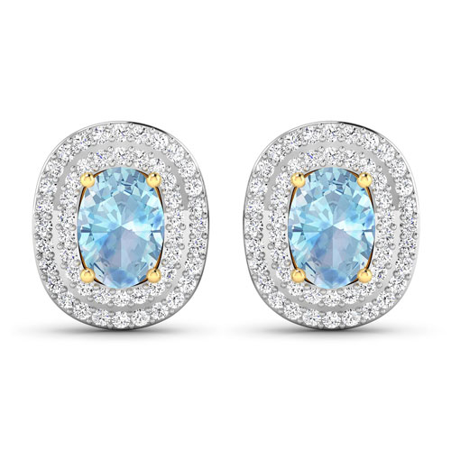 Earrings-1.72 Carat Genuine Aquamarine and White Diamond 14K Yellow Gold Earrings