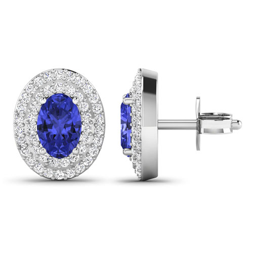 0.32 ctw. Genuine White Diamond Semi-Mounting Studs in 14K White Gold - holds 6x4mm Oval Gemstones with Oval 6x4mm- 2Pcs Tanzanite