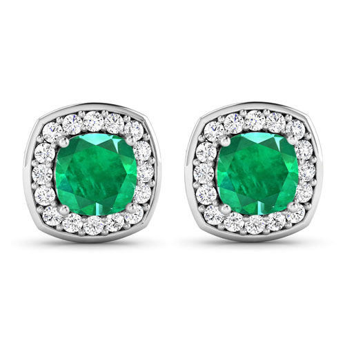 2.25 Carat Genuine Zambian Emerald and White Diamond 14K White Gold Earrings