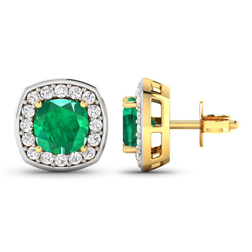 2.25 Carat Genuine Zambian Emerald and White Diamond 14K Yellow Gold Earrings