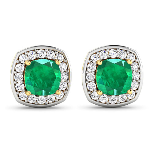 2.25 Carat Genuine Zambian Emerald and White Diamond 14K Yellow Gold Earrings