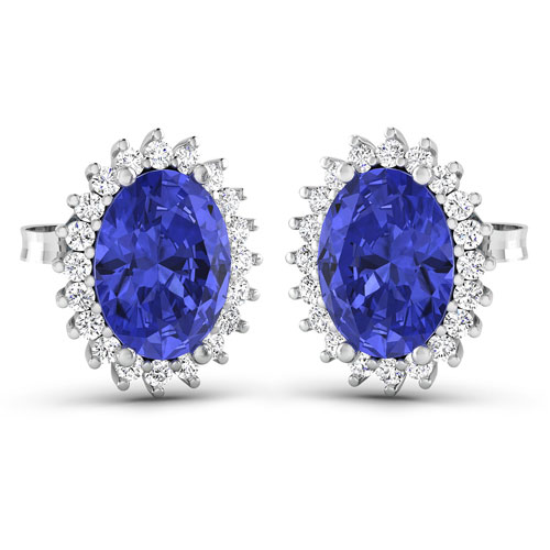 0.26 ctw. Genuine Semi-Mount Halo Earrings in 14K White Gold with Tanzanite Oval 8x6mm- 2Pcs