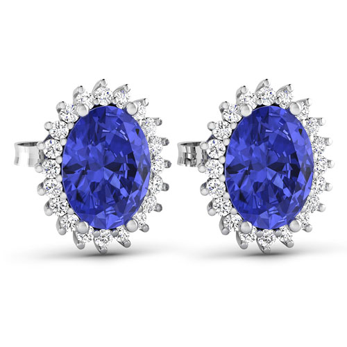 0.26 ctw. Genuine Semi-Mount Halo Earrings in 14K White Gold with Tanzanite Oval 8x6mm- 2Pcs