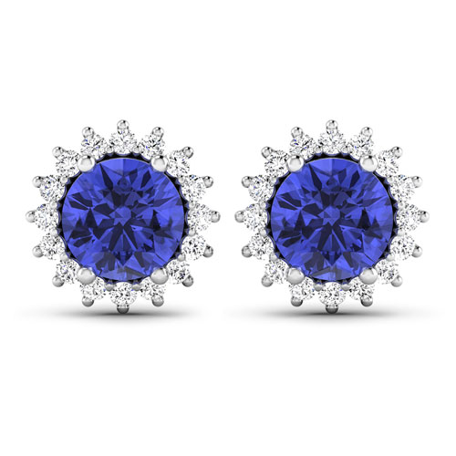 0.32 ctw. Genuine White Diamond Semi-Mounting Halo Earrings in 14K White Gold - holds 6.00mm Round Gemstones with Round 6.00mm- 2Pcs Tanzanite