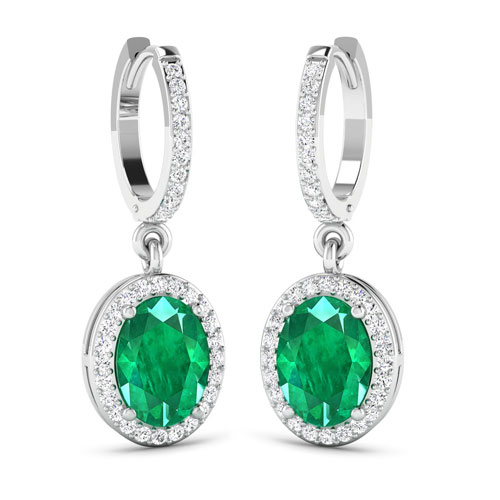 2.32 Carat Genuine Zambian Emerald and White Diamond 14K White Gold ...