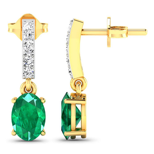 1.26 Carat Genuine Zambian Emerald and White Diamond 14K Yellow Gold Earrings