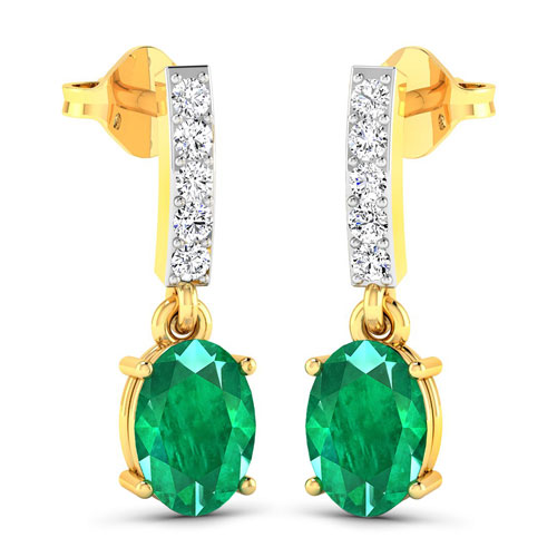 1.26 Carat Genuine Zambian Emerald and White Diamond 14K Yellow Gold Earrings