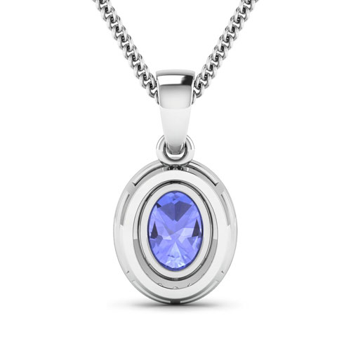 0.18 ctw. Genuine White Diamond Semi-Mounting Halo Pendant in 14K White Gold - holds 8x6mm Oval Gemstone with Tanzanite Oval 8x6mm