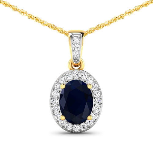Sapphire-1.48 Carat Genuine Blue Sapphire and White Diamond 14K Yellow Gold Pendant