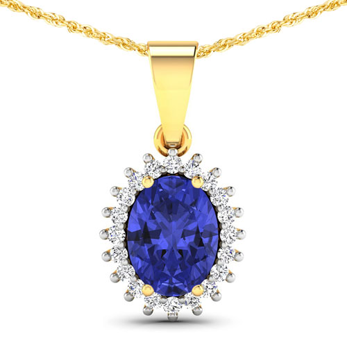Tanzanite-1.22 Carat Genuine Tanzanite and White Diamond 14K Yellow Gold Pendant