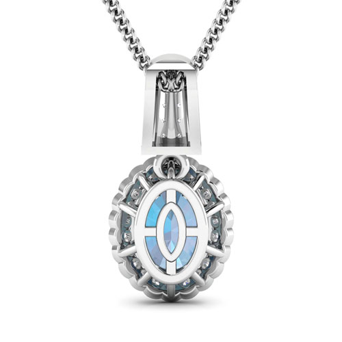 0.22 ctw. Genuine White Diamond Semi-Mounting Halo Pendant in 14K White Gold - holds 9x7mm Oval Gemstone with Aquamarine Oval 9x7mm