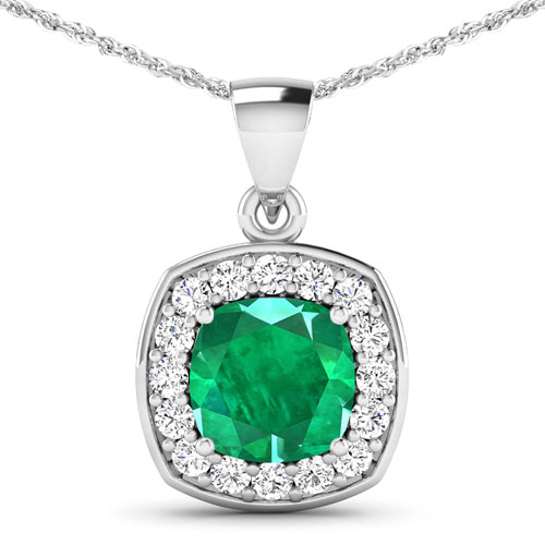 Emerald-2.68 Carat Genuine Zambian Emerald and White Diamond 14K White Gold Pendant