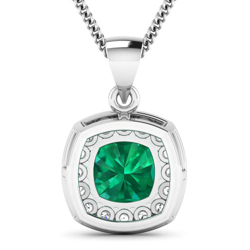 2.68 Carat Genuine Zambian Emerald and White Diamond 14K White Gold Pendant