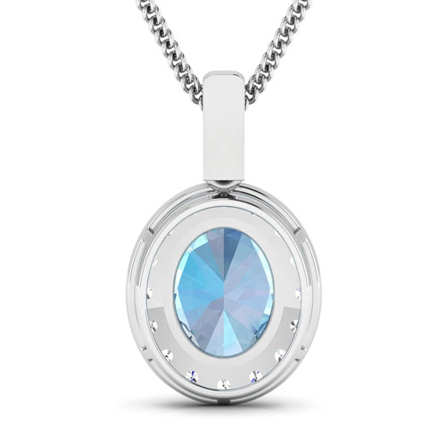 0.54 ctw. Genuine White Diamond Semi-Mounting Halo Pendant in 14K White Gold - holds 10x8mm Oval Gemstone with Aquamarine Oval 10x8mm