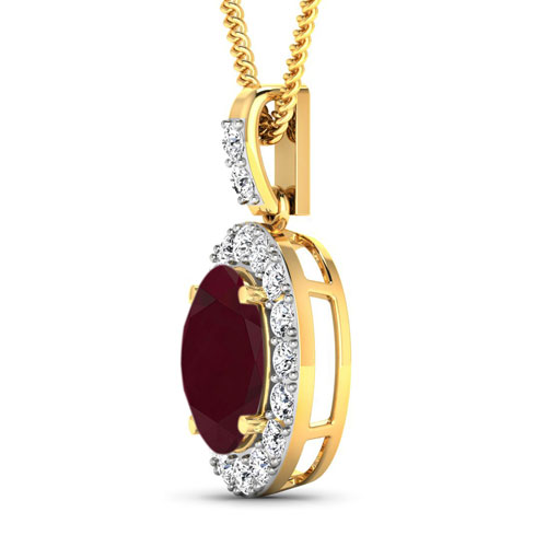 3.19 Carat Genuine Ruby and White Diamond 14K Yellow Gold Pendant