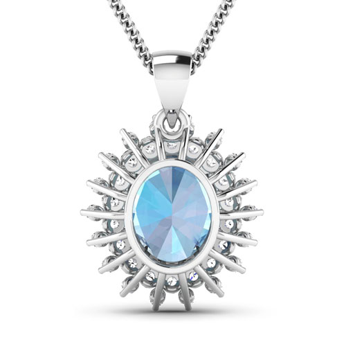 0.79 ctw. Genuine White Diamond Semi-Mounting Halo Pendant in 14K White Gold - holds 11x9mm Oval Gemstone with Aquamarine Oval 11x9mm