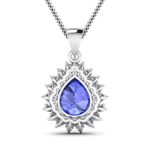 0.81 ctw. Genuine White Diamond Semi-Mounting Halo Pendant in 14K White Gold - holds 11x9mm Pear Gemstone with Tanzanite Pears 11x9mm