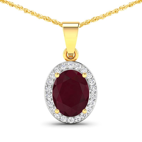 Ruby-2.52 Carat Genuine Ruby and White Diamond 14K Yellow Gold Pendant