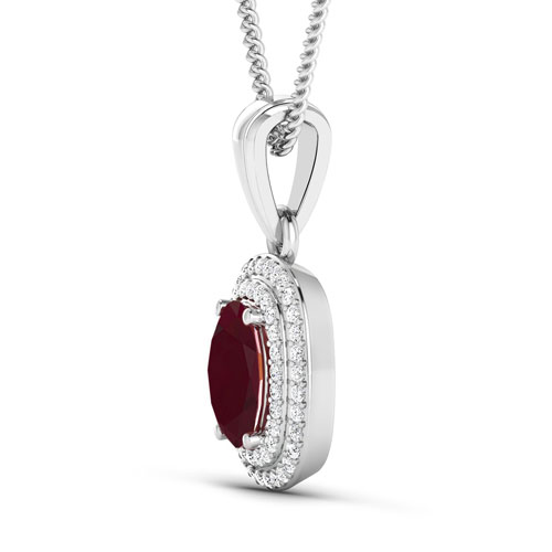 1.75 Carat Genuine Ruby and White Diamond 14K White Gold Pendant