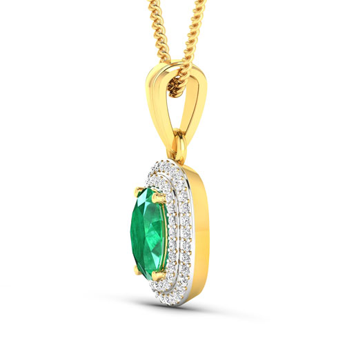 1.50 Carat Genuine Zambian Emerald and White Diamond 14K Yellow Gold Pendant