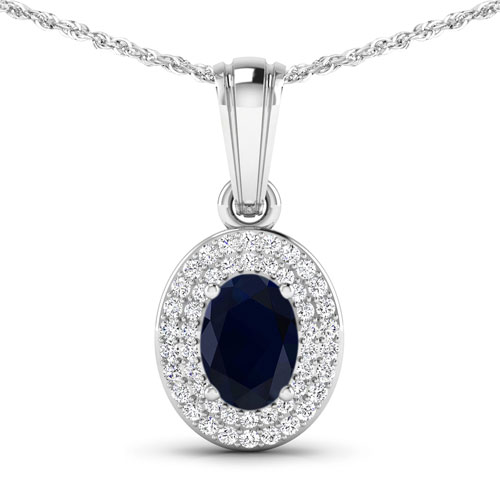Sapphire-0.92 Carat Genuine Blue Sapphire and White Diamond 14K Yellow Gold Pendant