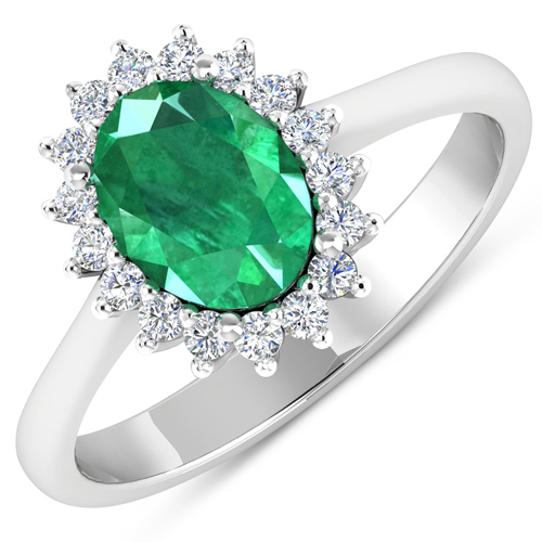 Emerald-1.87 Carat Genuine Zambian Emerald  and White Diamond 14K White Gold Ring