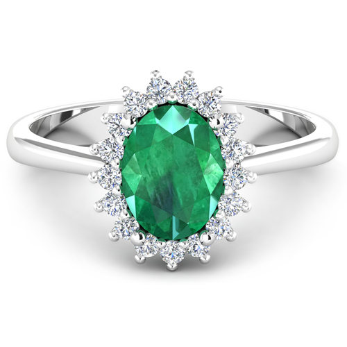1.87 Carat Genuine Zambian Emerald  and White Diamond 14K White Gold Ring