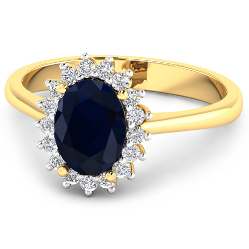 2.32 Carat Genuine Blue Sapphire and White Diamond 14K Yellow Gold Ring