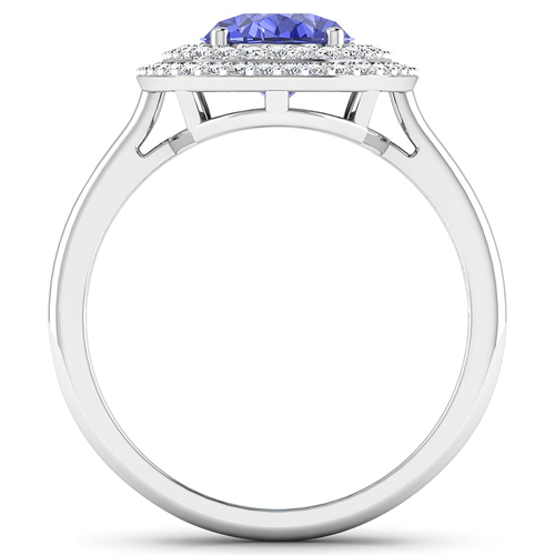 0.28 ctw. Genuine White Diamond Semi-Mounting Halo Ring in 14K White Gold - holds 9x7mm Oval Gemstone with Tanzanite Oval 9x7mm