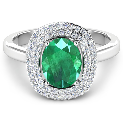 1.97 Carat Genuine Zambian Emerald  and White Diamond 14K White Gold Ring