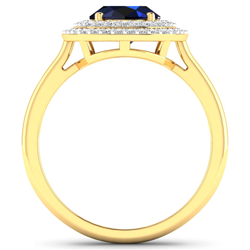 2.38 Carat Genuine Blue Sapphire and White Diamond 14K Yellow Gold Ring