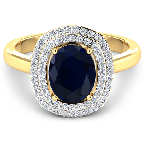 2.38 Carat Genuine Blue Sapphire and White Diamond 14K Yellow Gold Ring