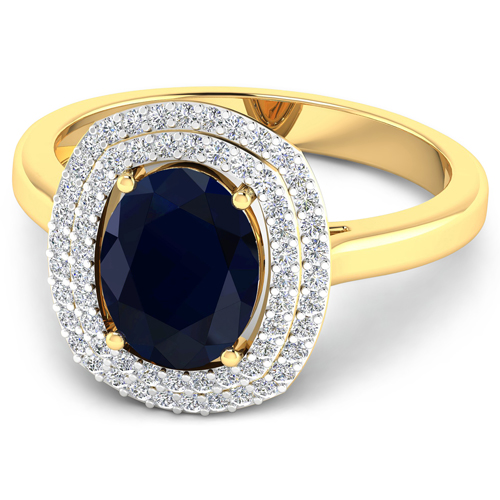 2.38 Carat Genuine Blue Sapphire and White Diamond 14K Yellow Gold Ring