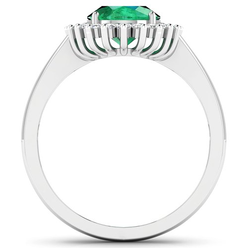 1.39 Carat Genuine Zambian Emerald  and White Diamond 14K White Gold Ring